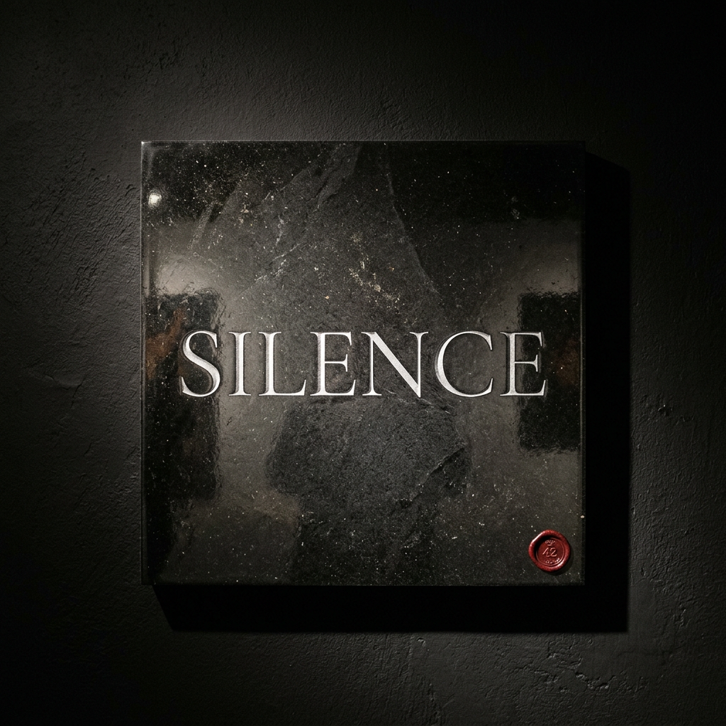 Échantillon de panneau FELIANCO gravé de la maxime « SILENCE », scellé sous résine à miroir